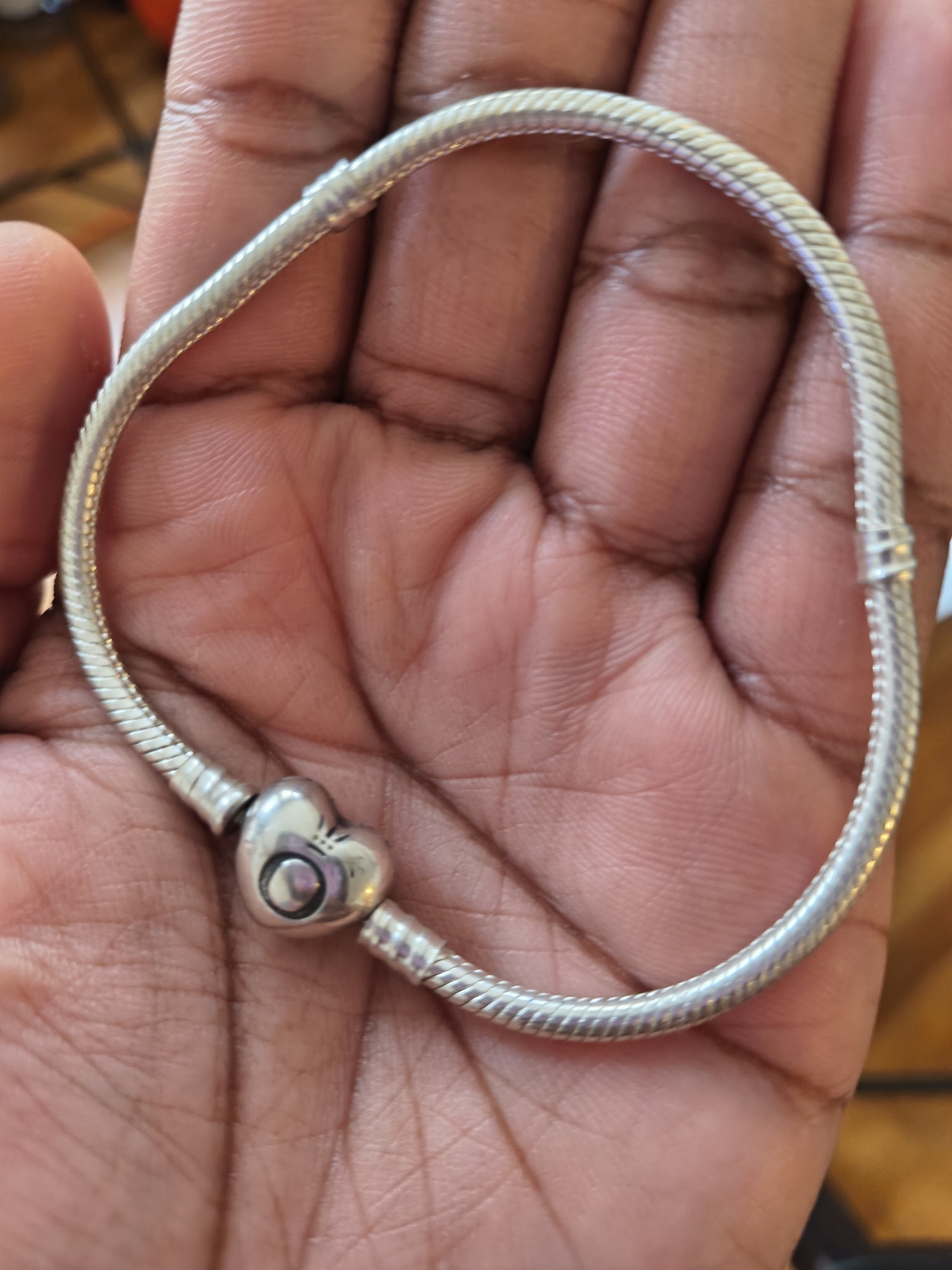 Pandora Sterling Silver Heart Clasp Snake Chain Bracelet